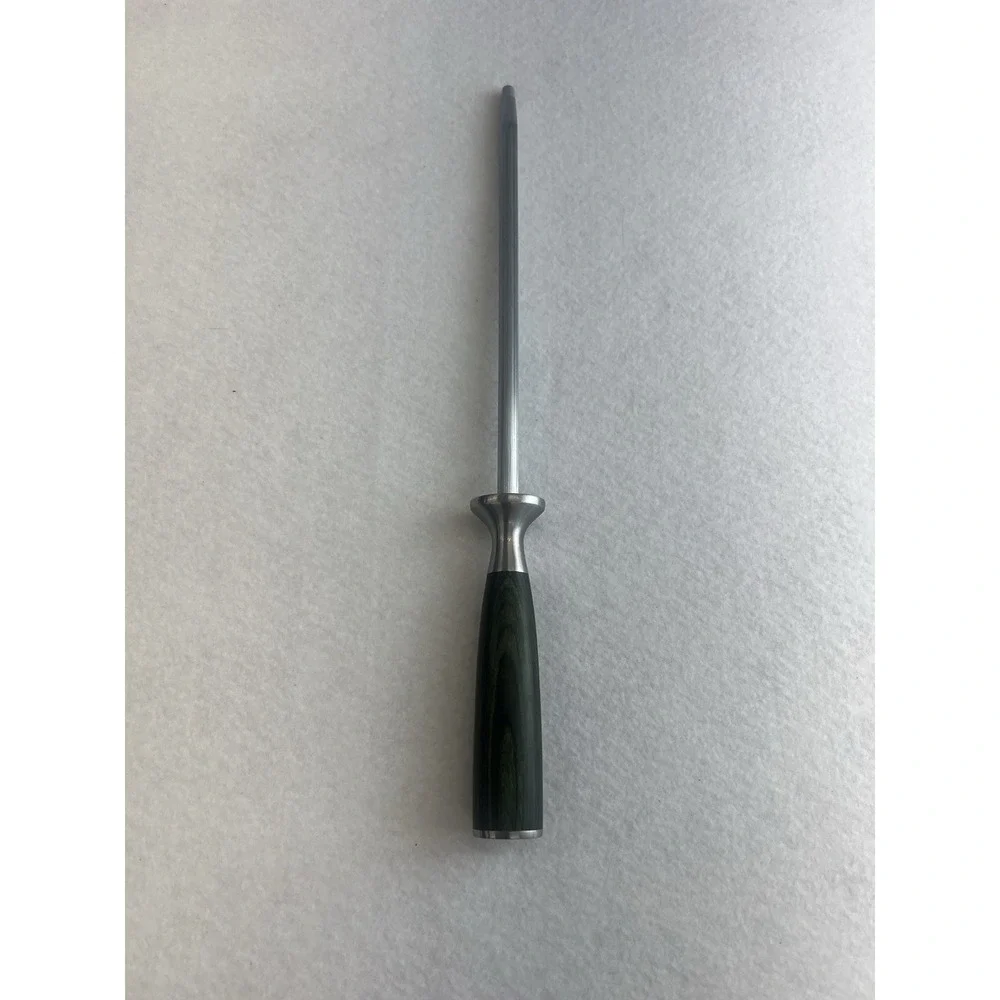 Hexclad 9-In‎ Honing Rod Carbon Steel Rod Green Pakkawood Handle